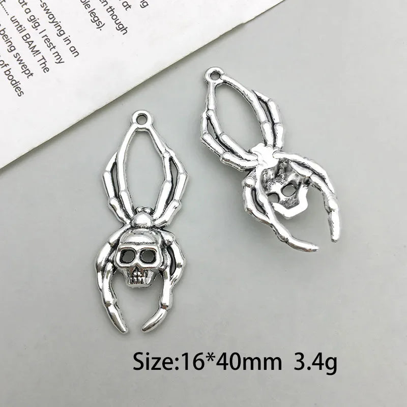 Antique Silver Spider Charms Set for DIY Halloween Jewelry Crafting