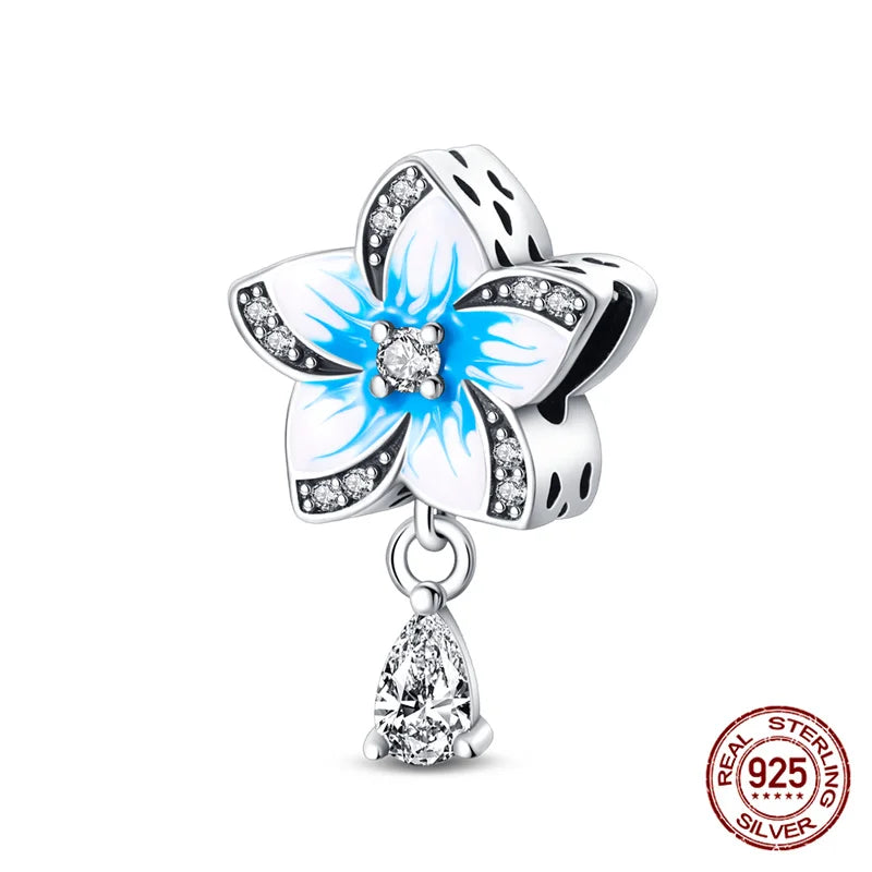 Elegant Sterling Silver Purple Flower Beads for DIY Jewelry and Charm Bracelets