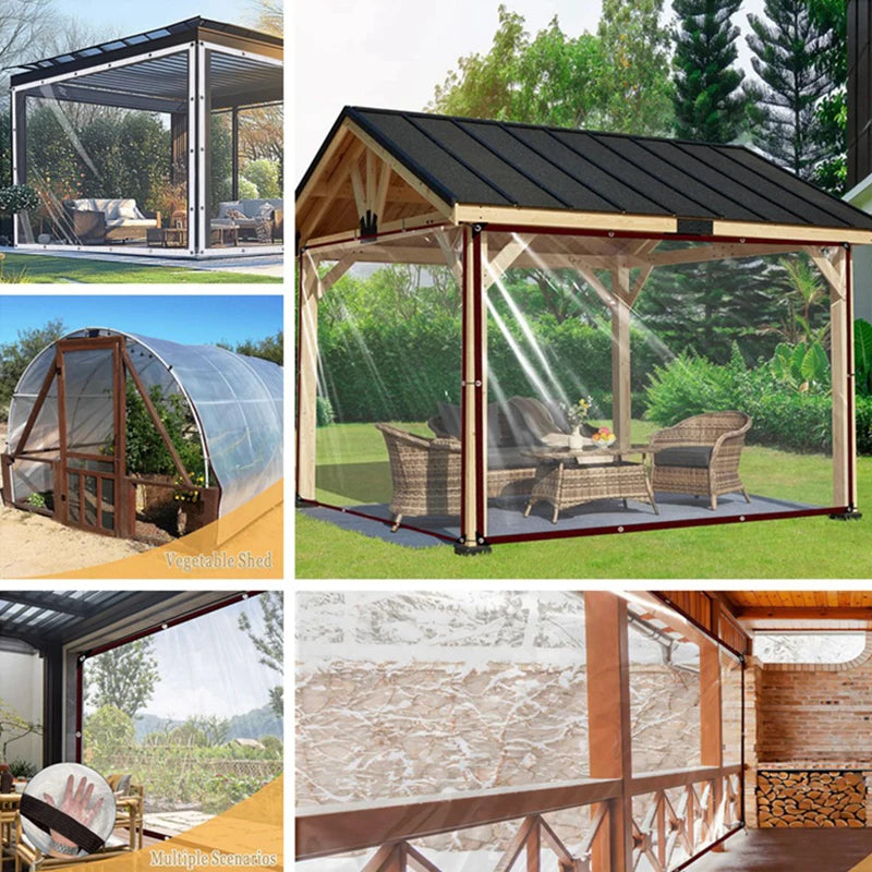 Clear Outdoor Tarpaulin Pergola Curtain Transparent PEVA Rainproof Window Film for Home Weather Protection