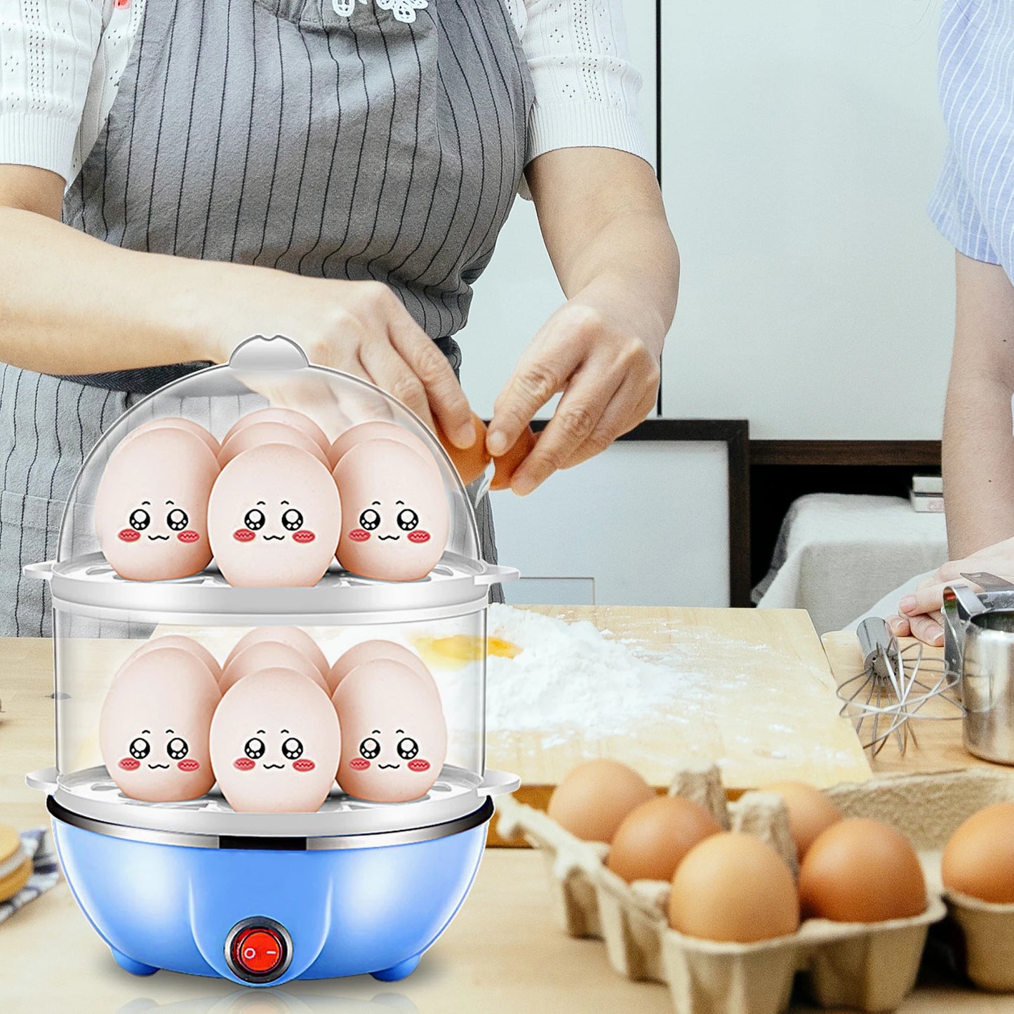 Double Layer Egg Cooker 14 Egg Capacity Hard Boiled Cooker C-US Plug
