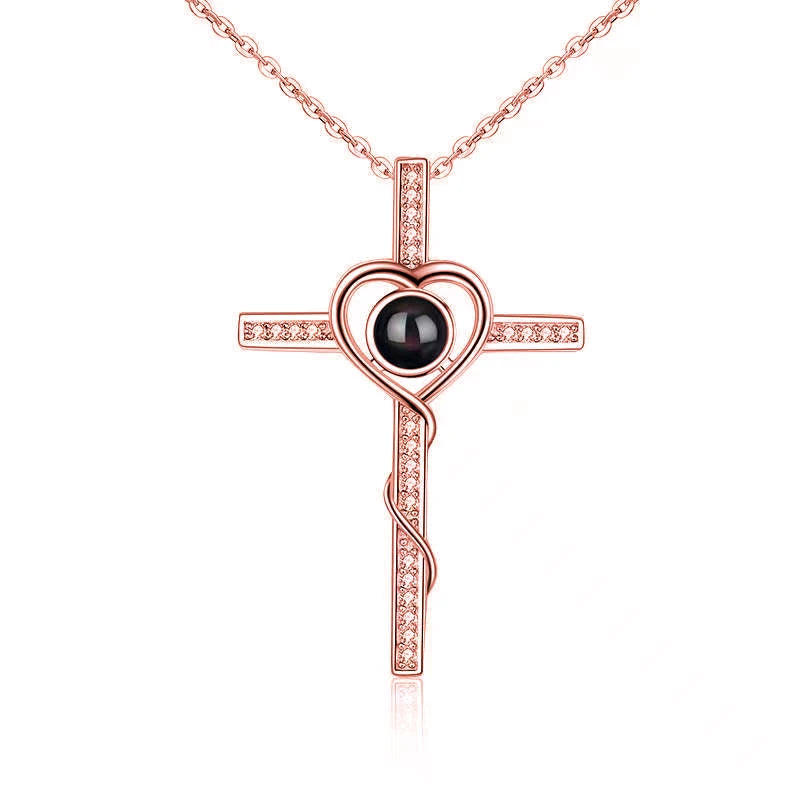 Custom Photo Projection Necklace Copper Pendant with Titanium Steel Chain for Women Rose Golden-13 45cm