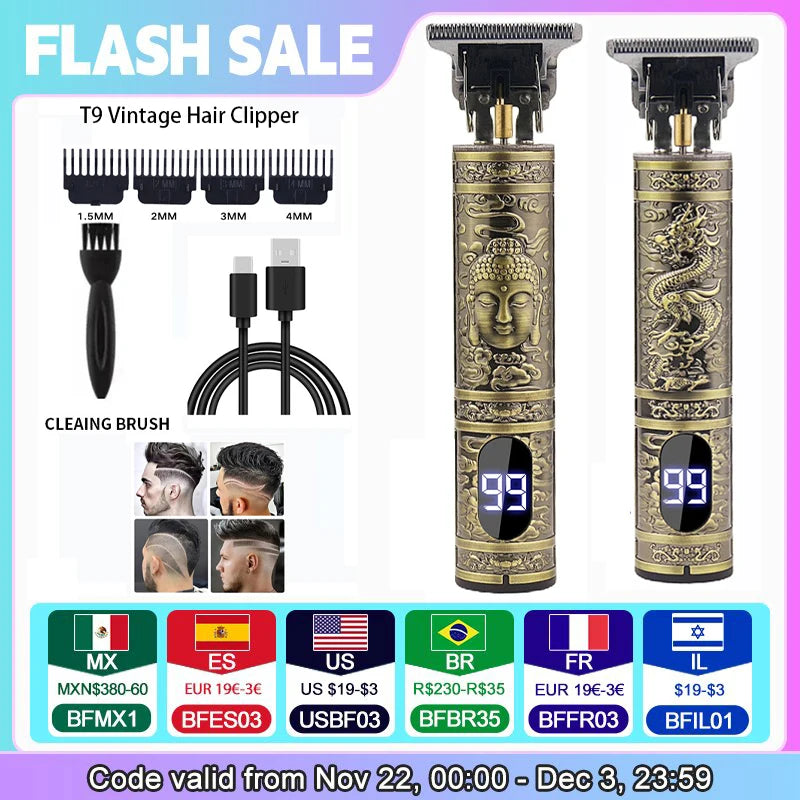 Portable Hair Cutting Machine T9 Vintage Trimmer USB Shaver