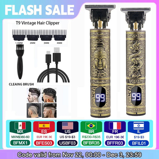 Portable Hair Cutting Machine T9 Vintage Trimmer USB Shaver