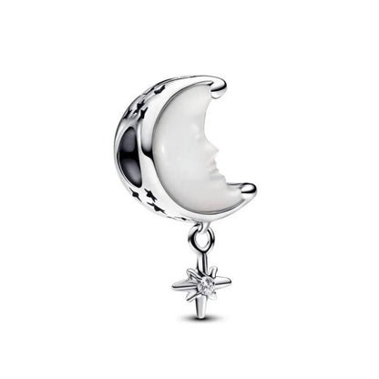 Exquisite 925 Silver Heart-Shaped Pendant with Bow and Moon Beads for DIY European Bracelets
