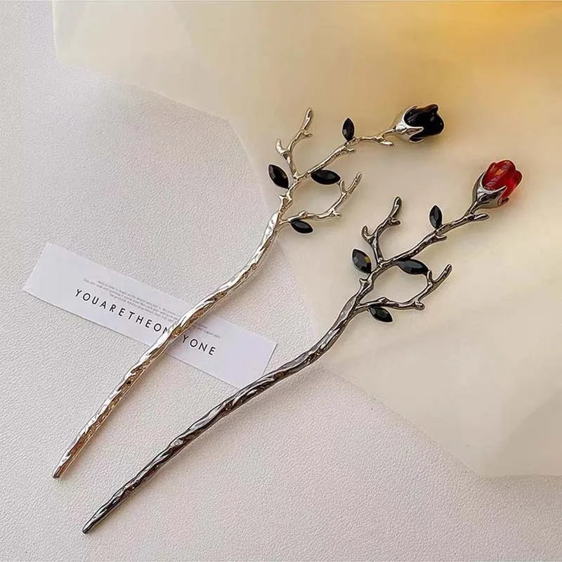 Elegant Vintage Rose Metal Hair Sticks with Sword and Snake Design for Women