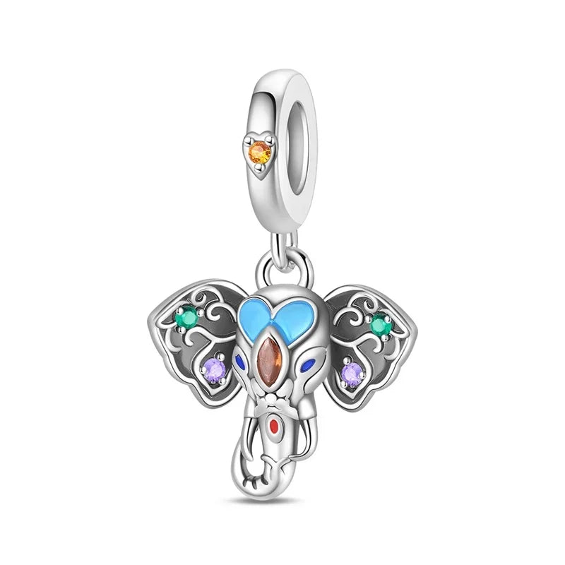 925 Sterling Silver Colorful Elephant Animal Charms for DIY Jewelry Necklace Bracelet Gifts