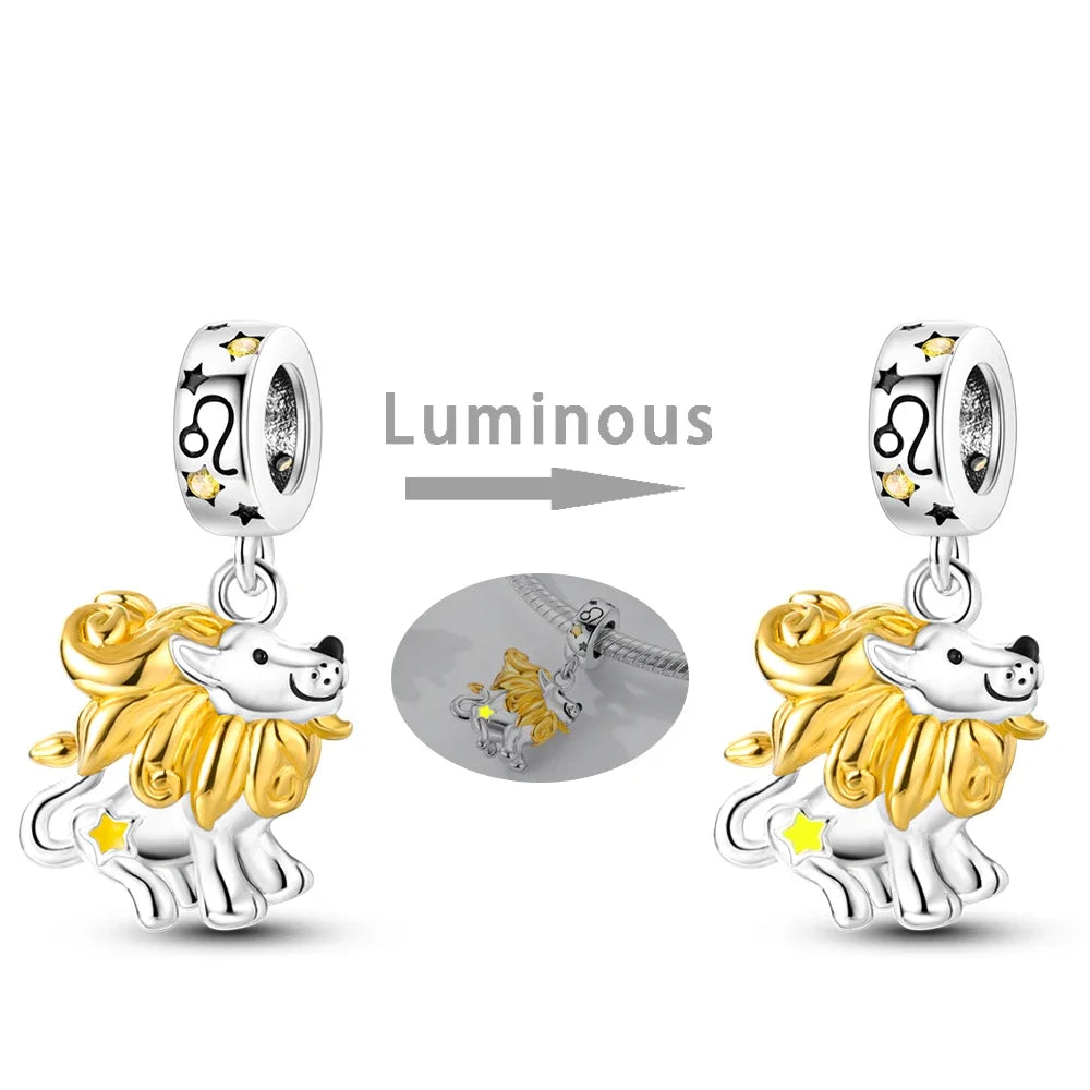 Zodiac Glow In Dark 925 Sterling Silver Charm Beads