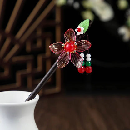 Vintage 2024 Wooden Hair Stick With Tassel Chinese Winding Flower Hairpin