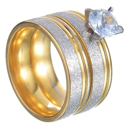 MeMolissa Luxury Clear Stone Crystal Wedding Rings Gold Plated Stainless Steel Jewelry 100R23