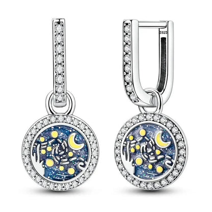 Luxury Colorful 925 Sterling Silver Hoop Earrings with Zircon Heart and Apple Pendants Birthday Gift for Women