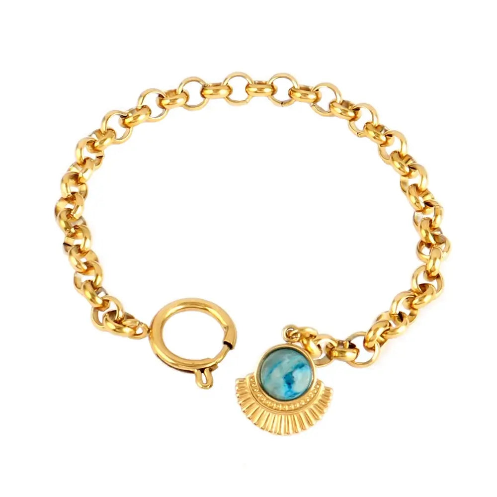 Vintage Stainless Steel Bracelet for Women with Turquoise Pendant B0444