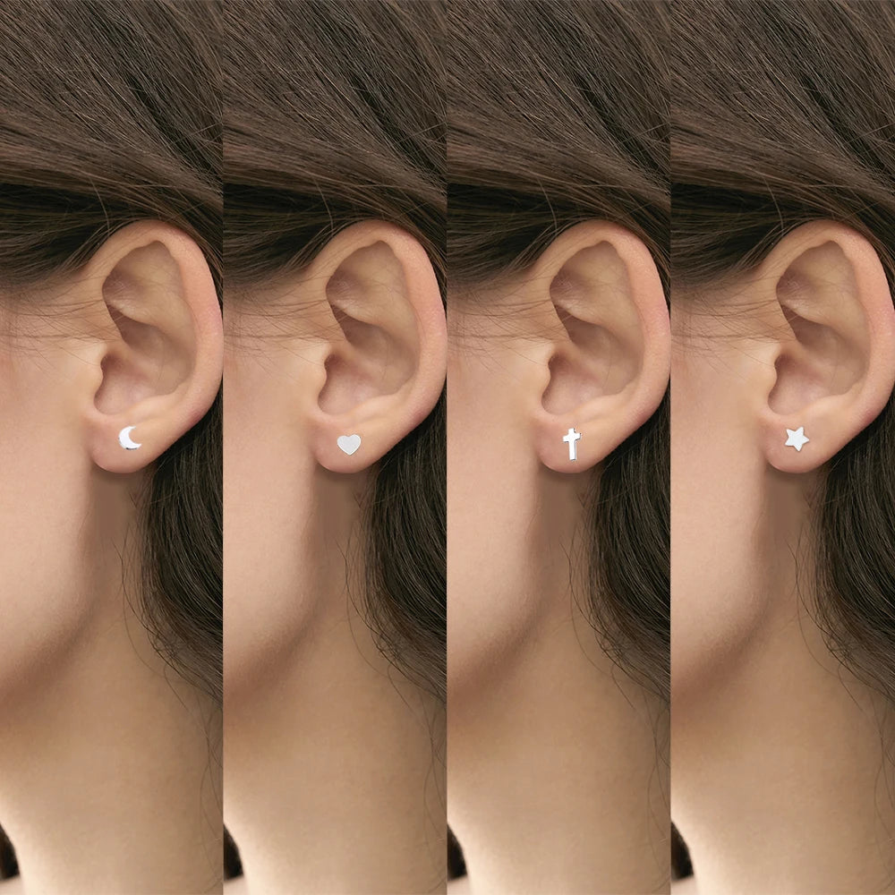 Elegant G23 Titanium Stud Earrings for Women - Classic Moon Design