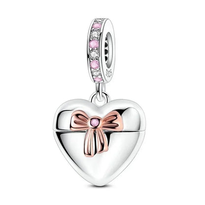 Sparkling Birthstone Heart Charm 925 Sterling Silver Pendant Bead for Mom DIY Jewelry Gift