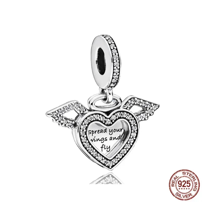 Original 925 Sterling Silver Linked Sister Hearts Openable Heart Locket Dangle Charm Beads for Necklace and Bracelet Jewelry
