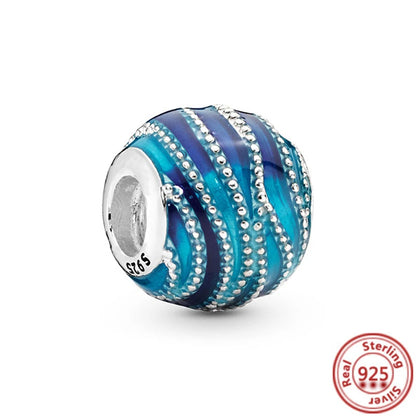 925 Sterling Silver Blue Zircon Feather Crown Stars Moon Charm Beads for Bracelet Y563 3mm-4mm