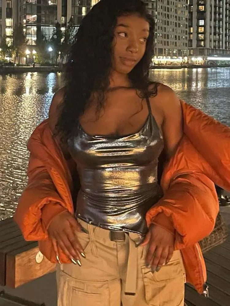 Shiny Bodycon Sexy Vest Top Summer 2024 Ladies Camisole