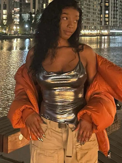 Shiny Bodycon Sexy Vest Top Summer 2024 Ladies Camisole