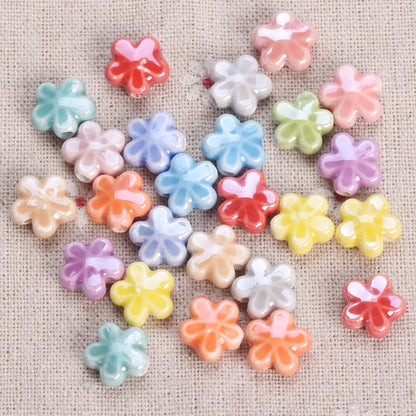 10 Pack Star Flower Shape 12mm Shiny Ceramic Loose Beads for DIY Jewelry and Earring Creations