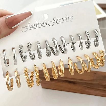 Punk Cross Twisted C Shaped Stud Earrings Geometric Metal Round Vintage Aesthetic Jewelry Gift for Women