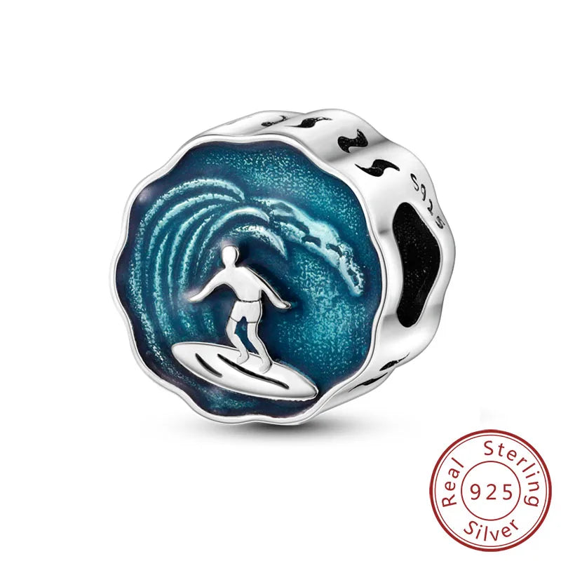 925 Sterling Silver Ocean Turtle Beach Charms Blue Shell