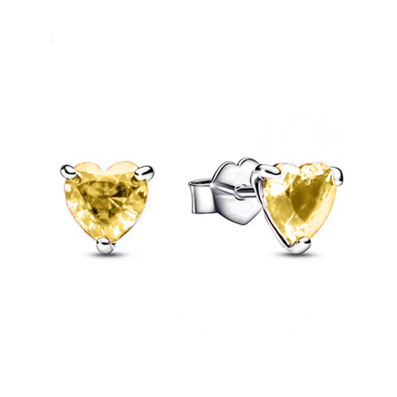 Heart Series Sterling Silver Stud Earrings with Colorful Zircon Stones for Women Fashion