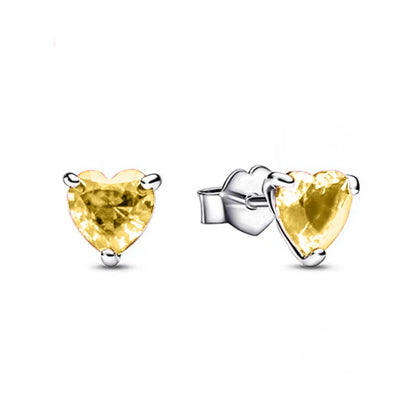 Heart Series Sterling Silver Stud Earrings with Colorful Zircon Stones for Women Fashion