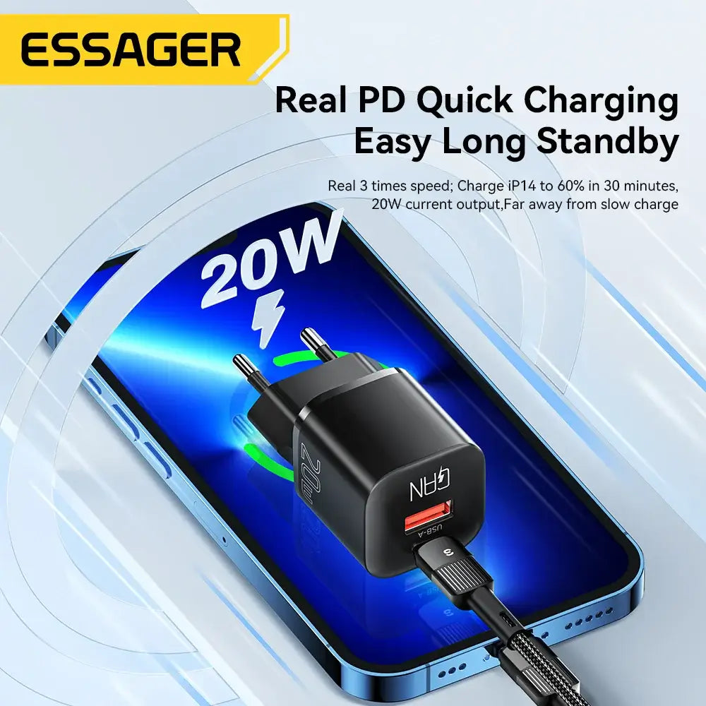 Essager 20W GaN PD USB C Charger Fast Charge for iPhone