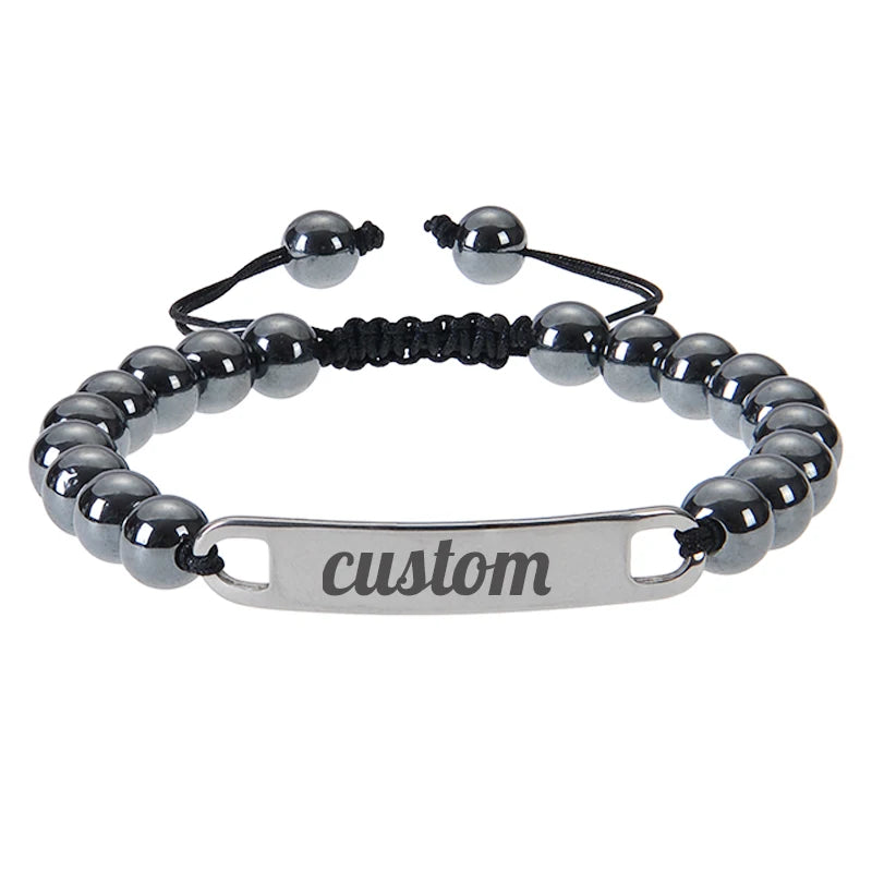 Personalized Custom Name ID Bracelet Handmade Natural Stone Braided Unisex Gift