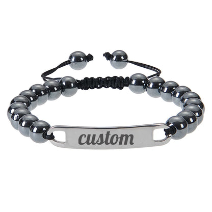 Personalized Custom Name ID Bracelet Handmade Natural Stone Braided Unisex Gift