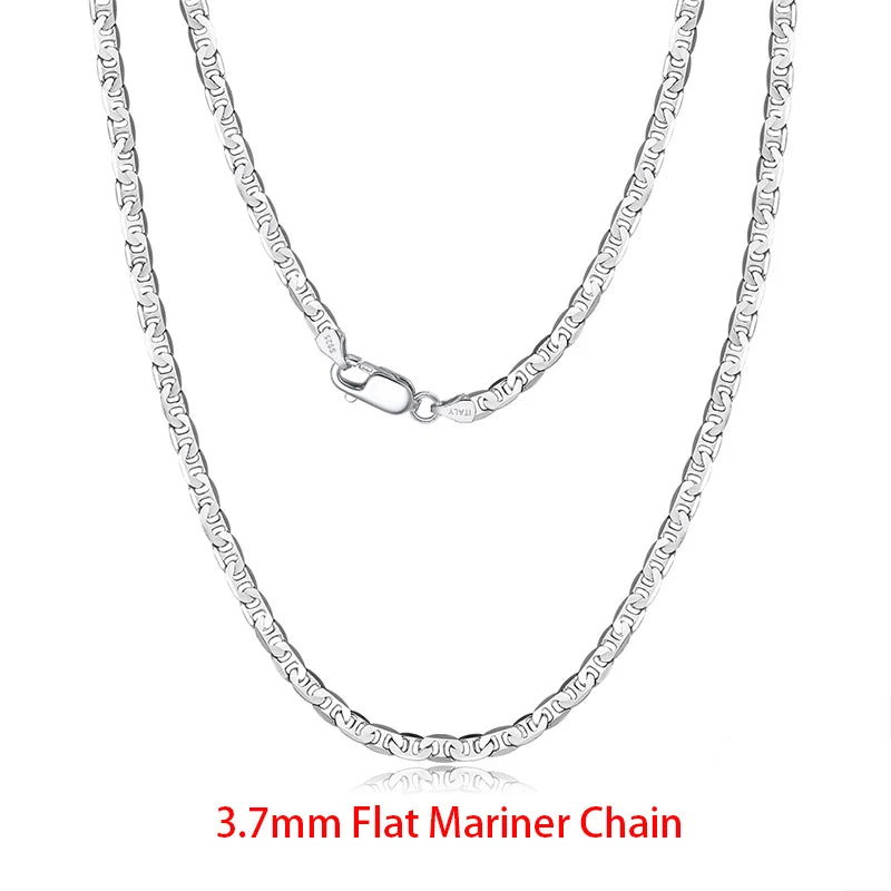 Rinntin 925 Sterling Silver Flat Mariner Chain Necklace Stylish Versatile Unisex Jewelry 3.7mm-Mariner Chain