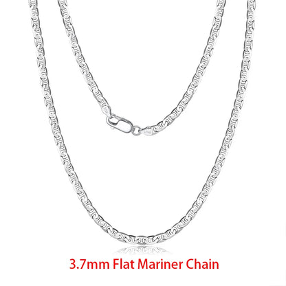 Rinntin 925 Sterling Silver Flat Mariner Chain Necklace Stylish Versatile Unisex Jewelry 3.7mm-Mariner Chain