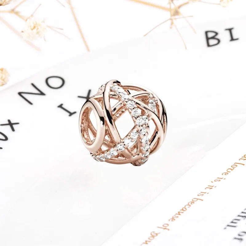 Rose Gold Winged Angel Heart Charm Bead Pink Daisy Spacer