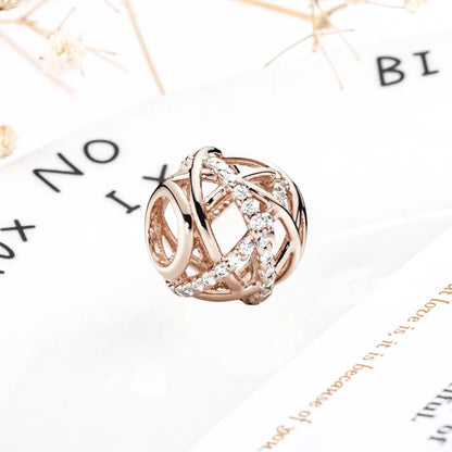 Rose Gold Winged Angel Heart Charm Bead Pink Daisy Spacer