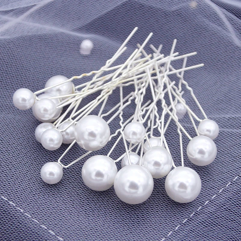 Luxury U Shaped Rhinestone Barrette Clip with Simulated Pearl Bridal Tiara Hair Accessory for Weddings and Special Occasions