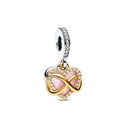 Romantic 925 Sterling Silver Pink Lipstick Heart Bow Rose Flower Zircon Charm Bead for DIY Bracelet Jewelry Gift