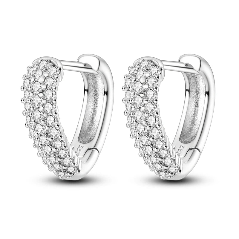 Sterling Silver Heart Zircon Hoop Earrings for Women