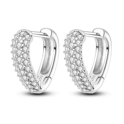 Sterling Silver Heart Zircon Hoop Earrings for Women