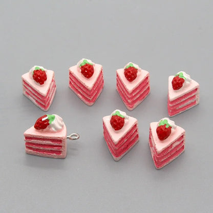 10 Piece Pack Cute 3D Strawberry Cake Resin Charms for DIY Jewelry Accessories