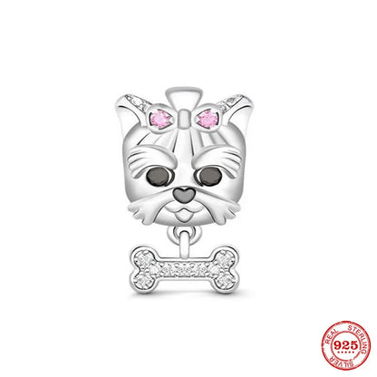 Sterling Silver Paw Print and Bone Charm Bead for Pet Bracelet Jewelry B2610