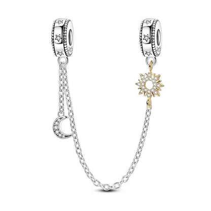 925 Sterling Silver Clover Daisy Star Moon Pavé Safety Chain Bow Necklace and Bracelet Set Luxury Fine Jewelry for Women