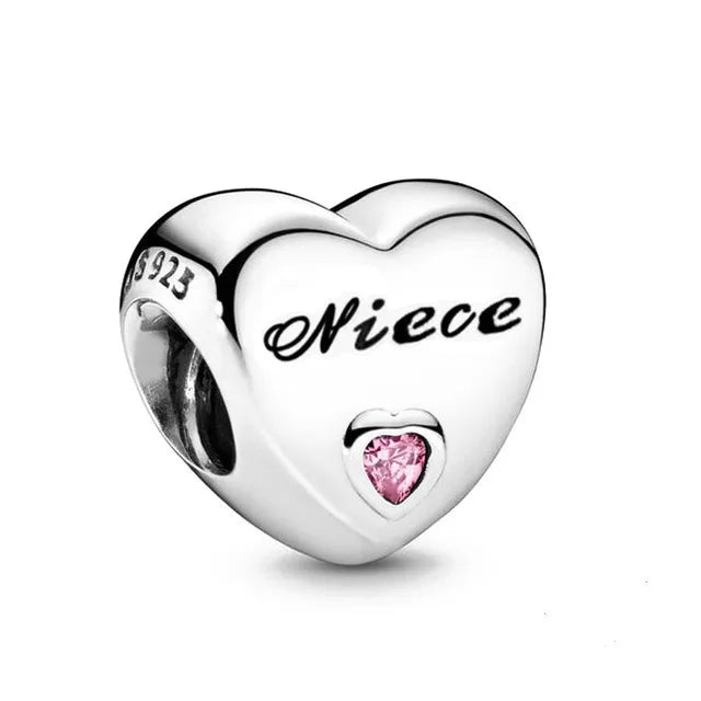 European 925 Sterling Silver Heart Charm Bead for Sister and Daughter Jewelry Perfect for Mother's Day Gifts