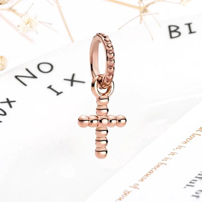 Rose Gold Winged Angel Heart Charm Bead Pink Daisy Spacer