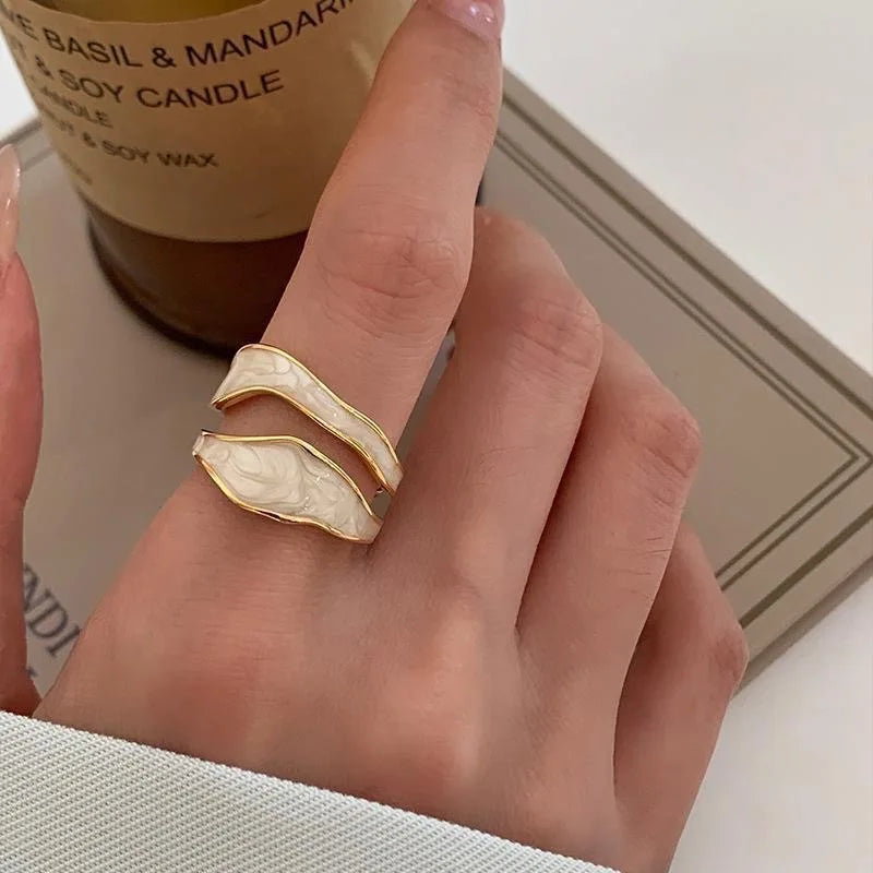 Vintage Gold Geometric Adjustable Ring Elegant Enamel Jewelry for Women Adjustable 1