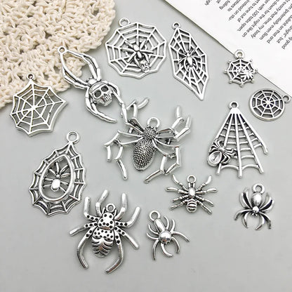 Antique Silver Spider Charms Set for DIY Halloween Jewelry Crafting