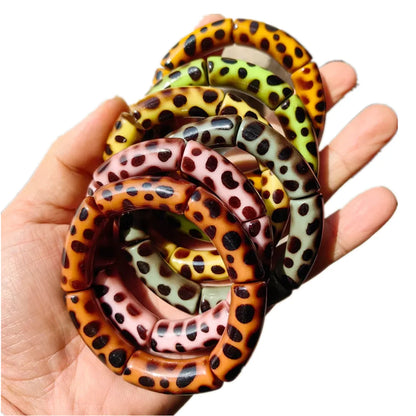 Vintage Leopard Print Acrylic Bamboo Stretch Bracelet for Women Fashion Jewelry 2025