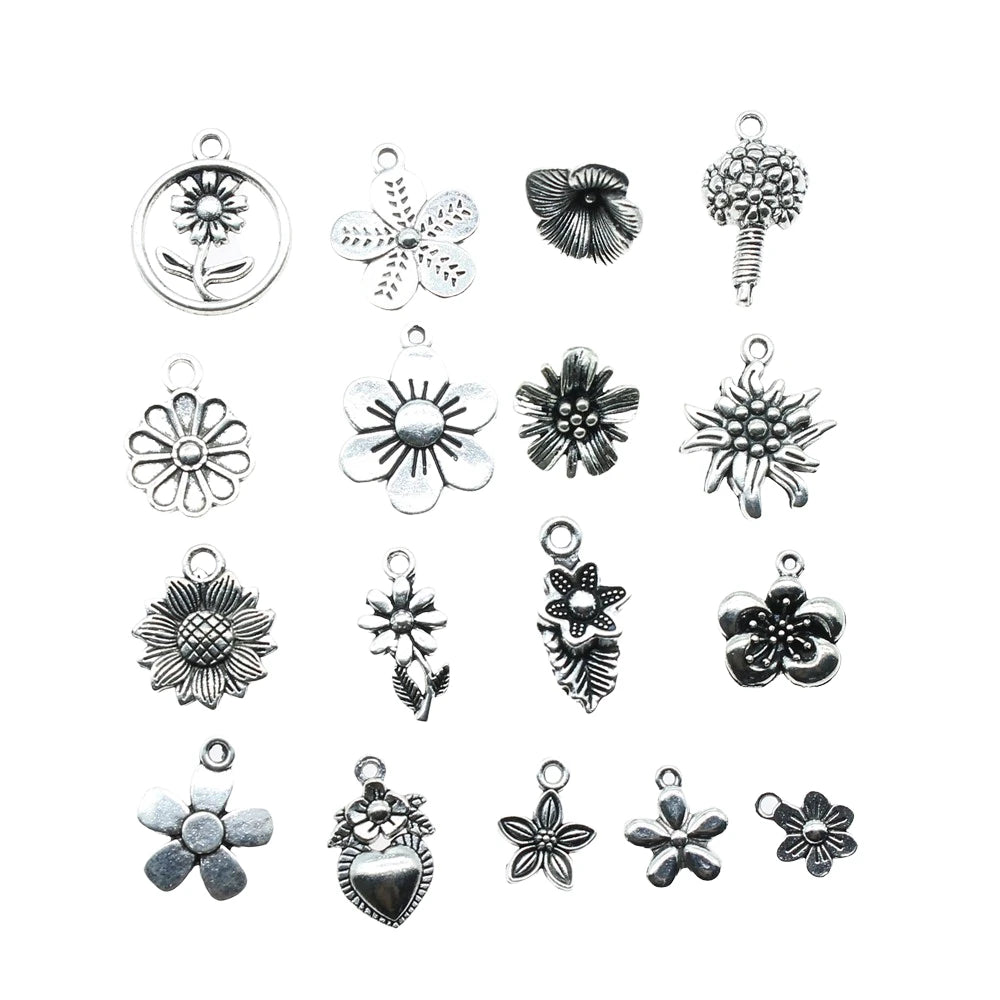 20Pc Antique Silver Sunflower Daisy Charms For Bracelets