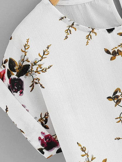 Summer Floral Print Blouse O Neck Short Sleeve Women