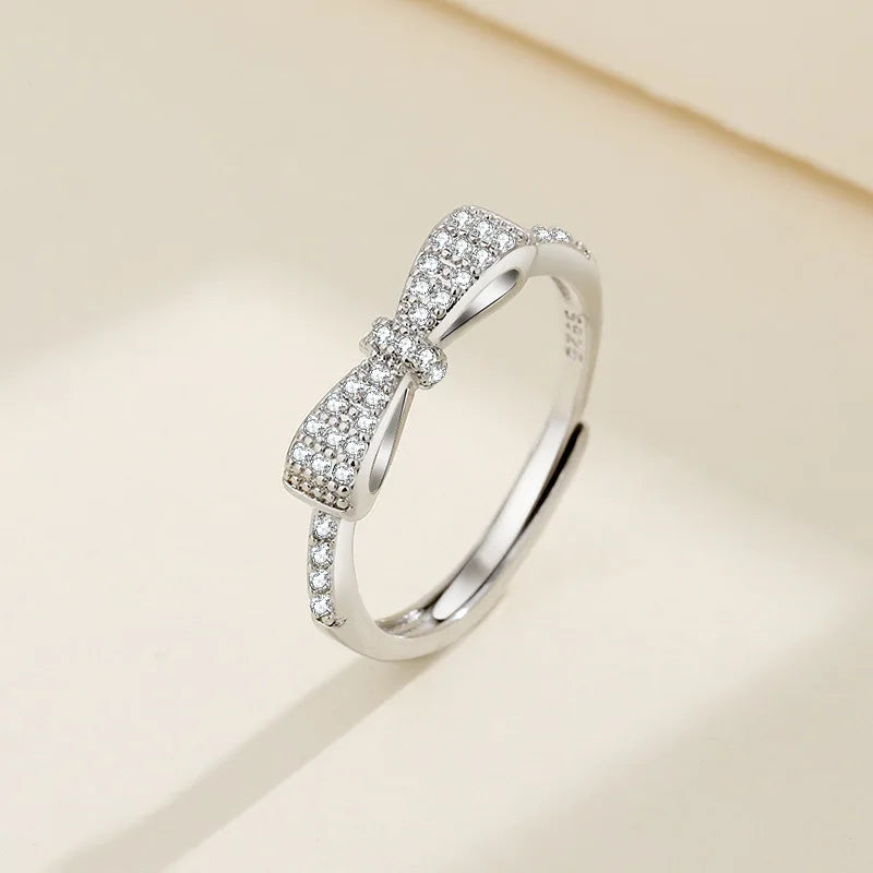 Elegant 925 Sterling Silver Heart Zircon Adjustable Ring for Women