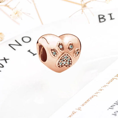 Rose Gold Winged Angel Heart Charm Bead Pink Daisy Spacer