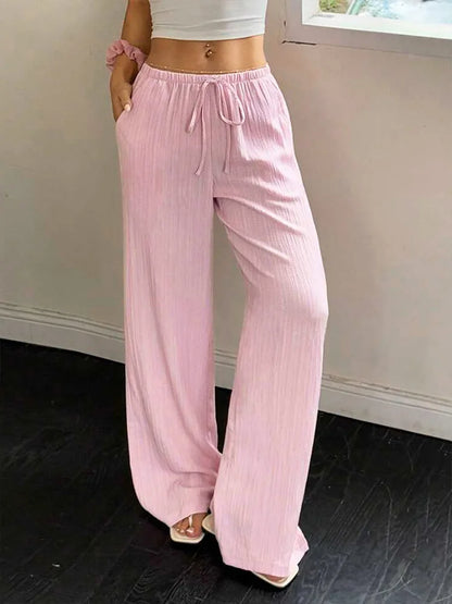 Summer Pink Lace Up Streetwear Trousers For Women Casual
